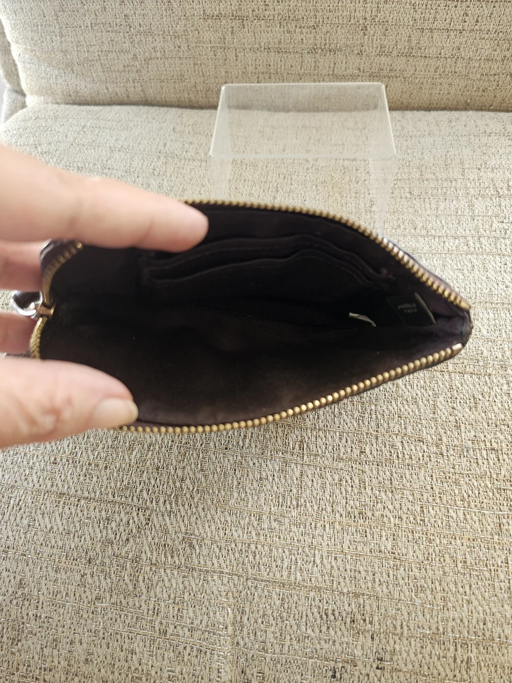 COACH Embossed Signature Wristlet in Dark Chocolate W Gold Tone Hardware Euc